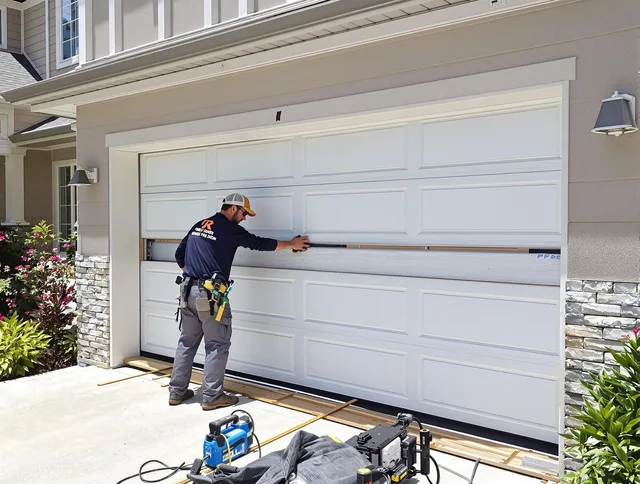 Darien Garage Door Repair team performing complete garage door replacement at Darien residence