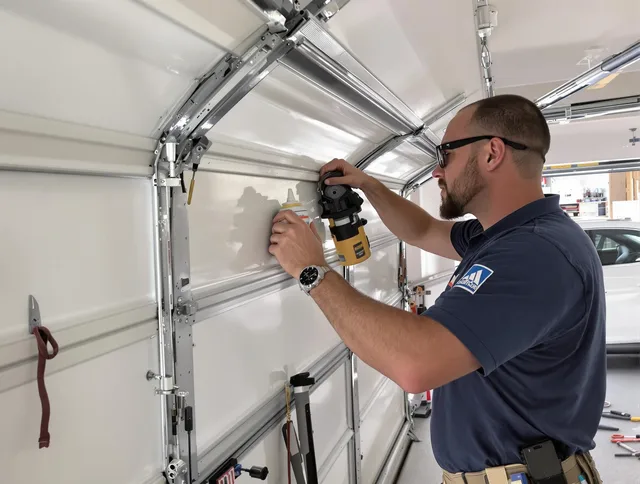 Darien Garage Door Repair technician quieting a noisy garage door in Darien