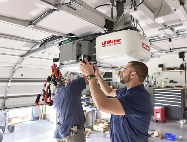 Darien Garage Door Repair technician performing advanced diagnostics on garage opener in Darien