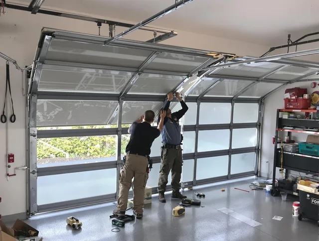 Darien Garage Door Repair expert performing precise panel replacement on Darien garage door